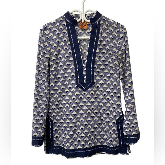 Tory Burch Tops - Tory Burch Navy and White Printed Tunic Top
